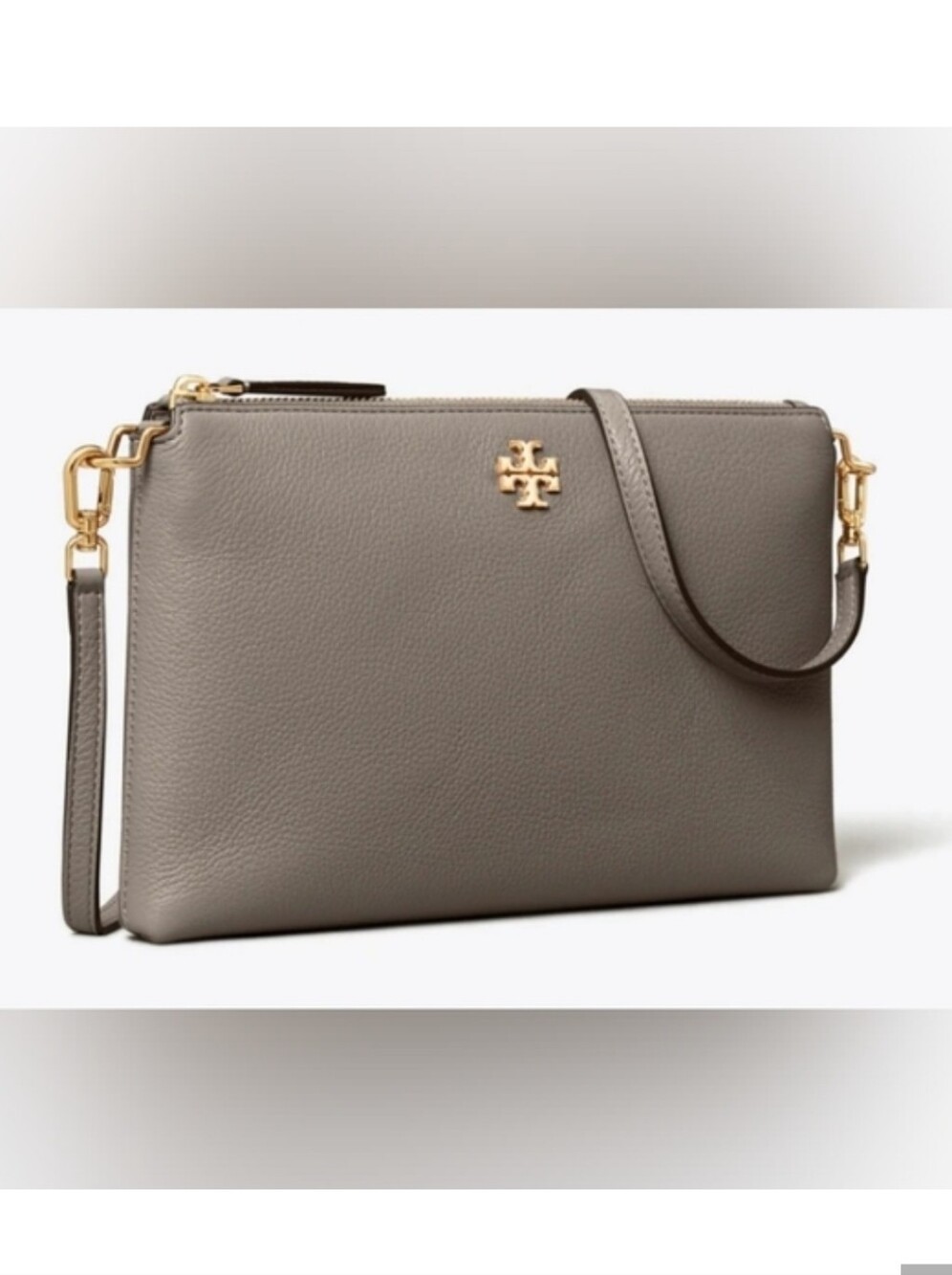 Tory Burch Mercer Pebbled Zip Top Crossbody Bag In Gray/taupe Color
